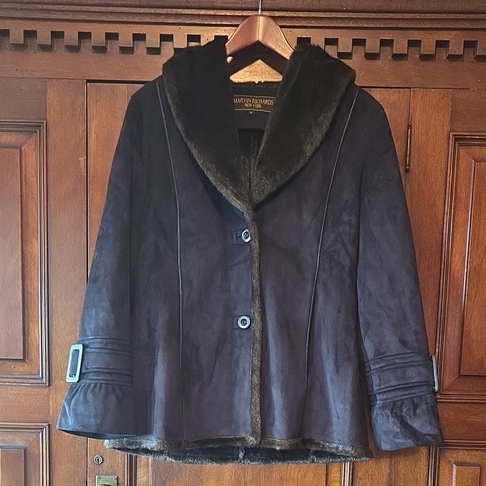 Marvin Richards Coat Sz Medium Chocolate Brown Faux Suede/Faux Fur NWOT